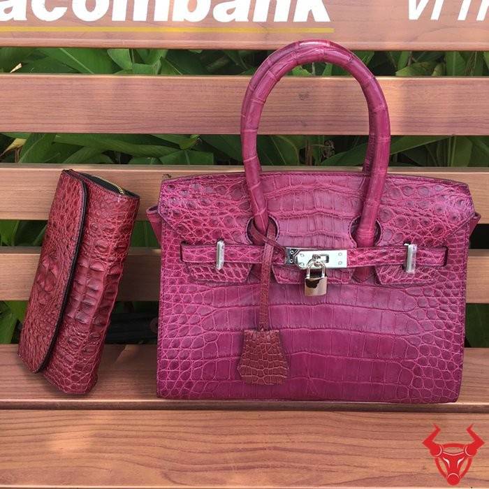 Kết hợp hoàn hảo: Túi xách da cá sấu nữ xuất khẩu HM-T màu tím và thời trang