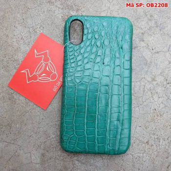 Ốp Lưng Cá Sấu Thật Iphone 10 Trơn Xanh Vechai OB2208