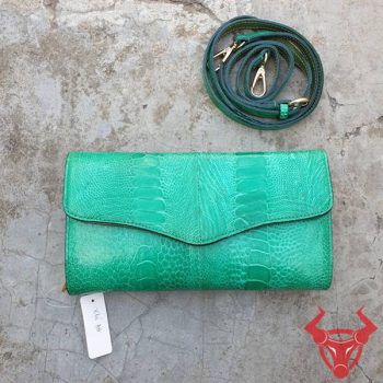 Ví Da Cầm Tay 3 Gấp Đà Điểu Xanh Lá Đẹp BM11D1