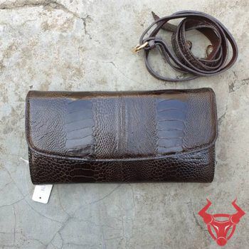 Ví Da Đà Điểu 3 Gấp Nữ Nâu Đen BM02D1