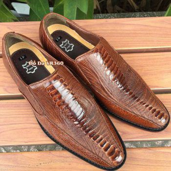 Giày Da Đà Điểu DD08 Kiểu Tây Nâu Đỏ